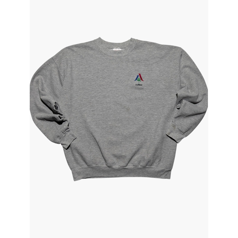 Hanes Aspen Embroidered Crewneck Sweatshirt Mens L Gray Ski Resort 90s - Picture 1 of 13